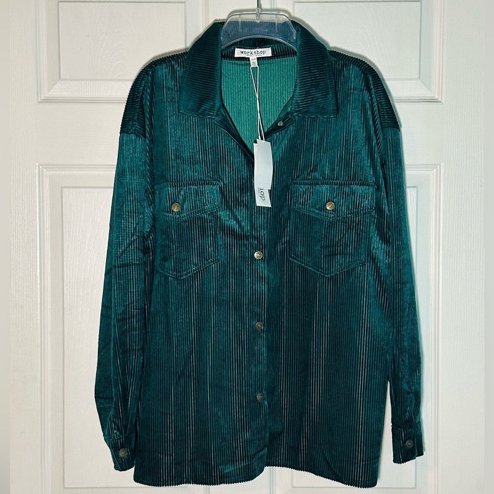 NWT Dark green/teal corduroy shacket/top